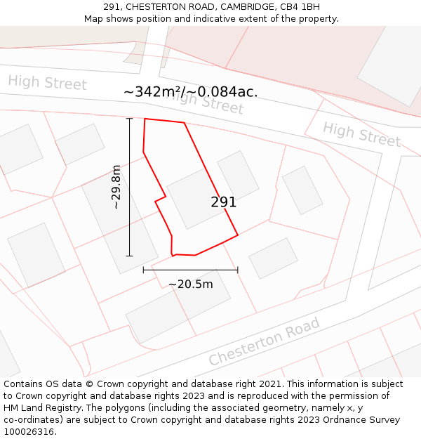291, CHESTERTON ROAD, CAMBRIDGE, CB4 1BH: Plot and title map