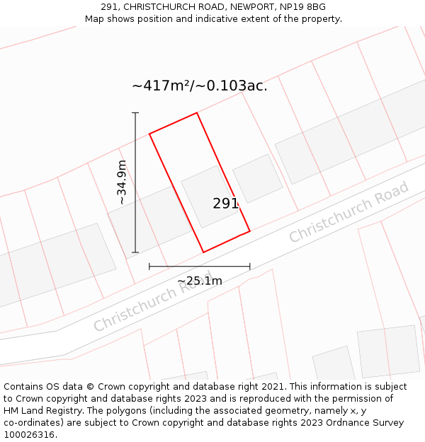 291, CHRISTCHURCH ROAD, NEWPORT, NP19 8BG: Plot and title map