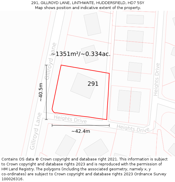 291, GILLROYD LANE, LINTHWAITE, HUDDERSFIELD, HD7 5SY: Plot and title map