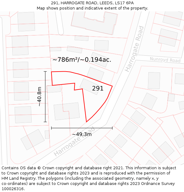 291, HARROGATE ROAD, LEEDS, LS17 6PA: Plot and title map