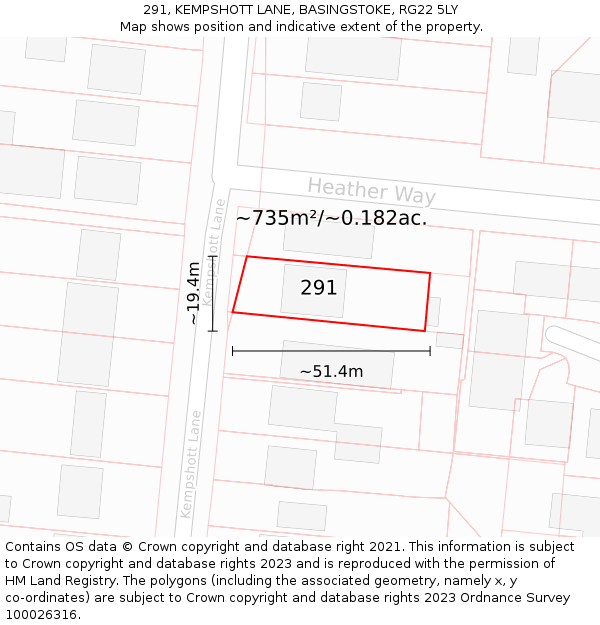 291, KEMPSHOTT LANE, BASINGSTOKE, RG22 5LY: Plot and title map