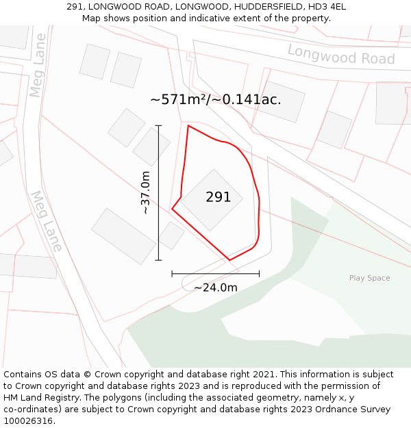 291, LONGWOOD ROAD, LONGWOOD, HUDDERSFIELD, HD3 4EL: Plot and title map