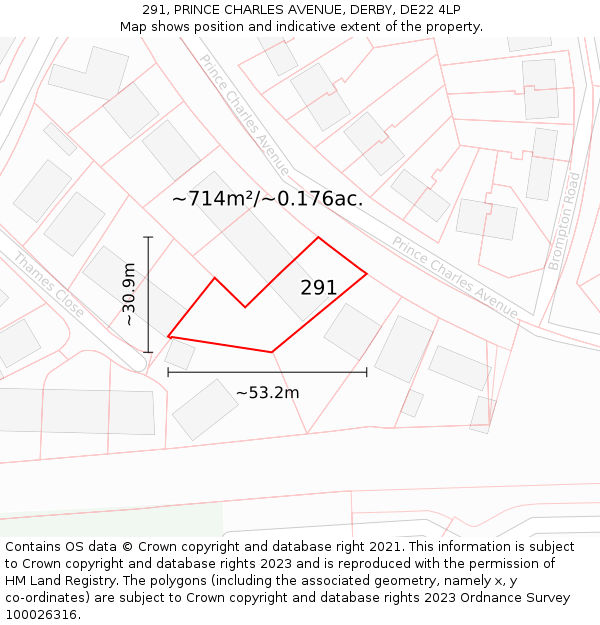 291, PRINCE CHARLES AVENUE, DERBY, DE22 4LP: Plot and title map