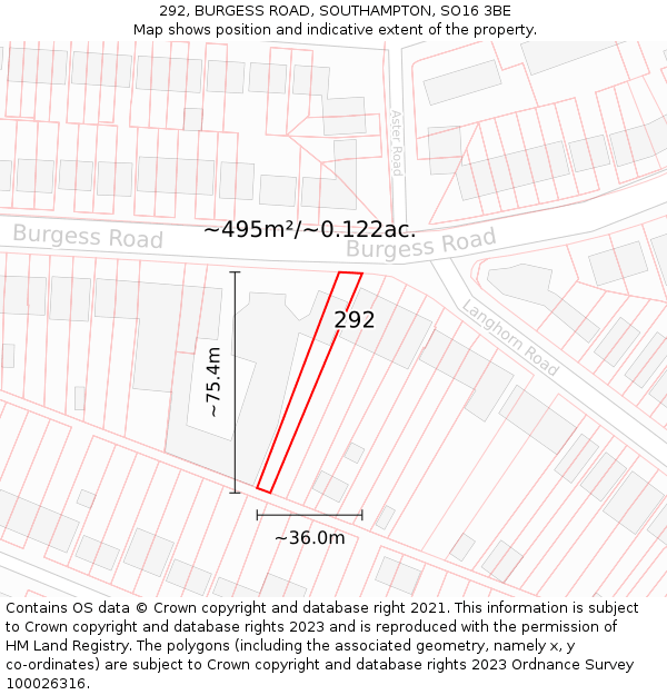 292, BURGESS ROAD, SOUTHAMPTON, SO16 3BE: Plot and title map