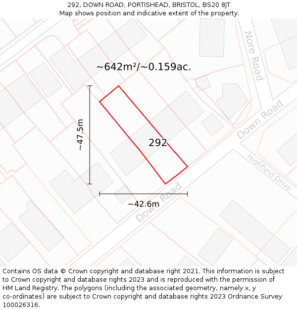 292, DOWN ROAD, PORTISHEAD, BRISTOL, BS20 8JT: Plot and title map