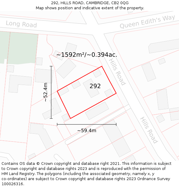 292, HILLS ROAD, CAMBRIDGE, CB2 0QG: Plot and title map