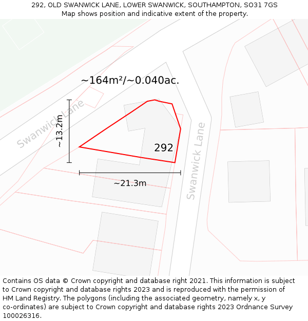 292, OLD SWANWICK LANE, LOWER SWANWICK, SOUTHAMPTON, SO31 7GS: Plot and title map