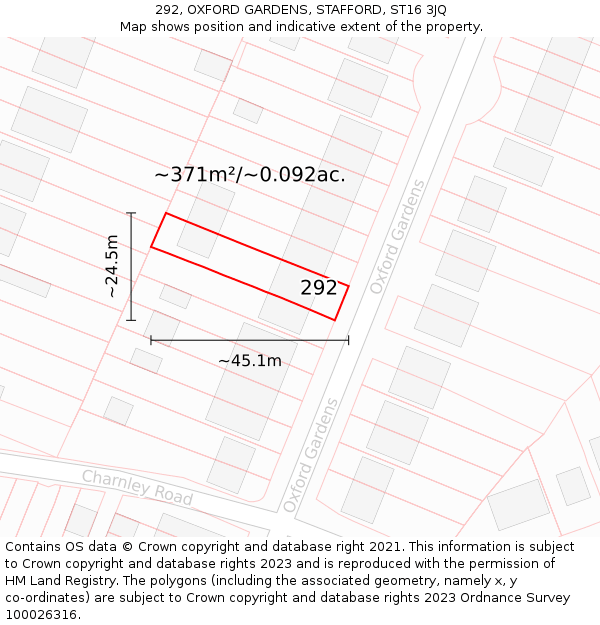 292, OXFORD GARDENS, STAFFORD, ST16 3JQ: Plot and title map