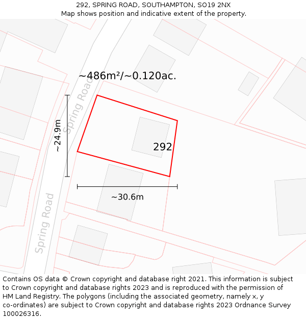 292, SPRING ROAD, SOUTHAMPTON, SO19 2NX: Plot and title map