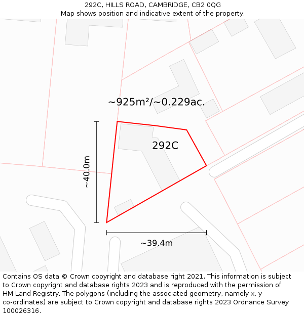 292C, HILLS ROAD, CAMBRIDGE, CB2 0QG: Plot and title map