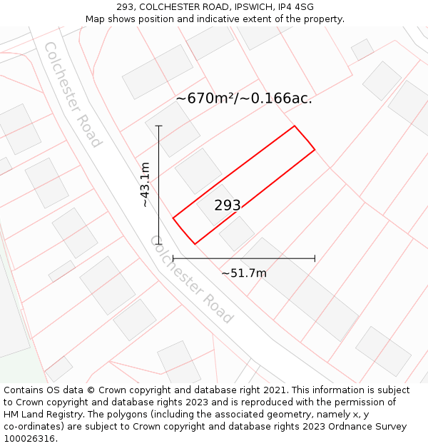 293, COLCHESTER ROAD, IPSWICH, IP4 4SG: Plot and title map