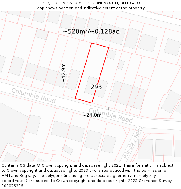 293, COLUMBIA ROAD, BOURNEMOUTH, BH10 4EQ: Plot and title map