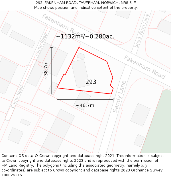 293, FAKENHAM ROAD, TAVERHAM, NORWICH, NR8 6LE: Plot and title map