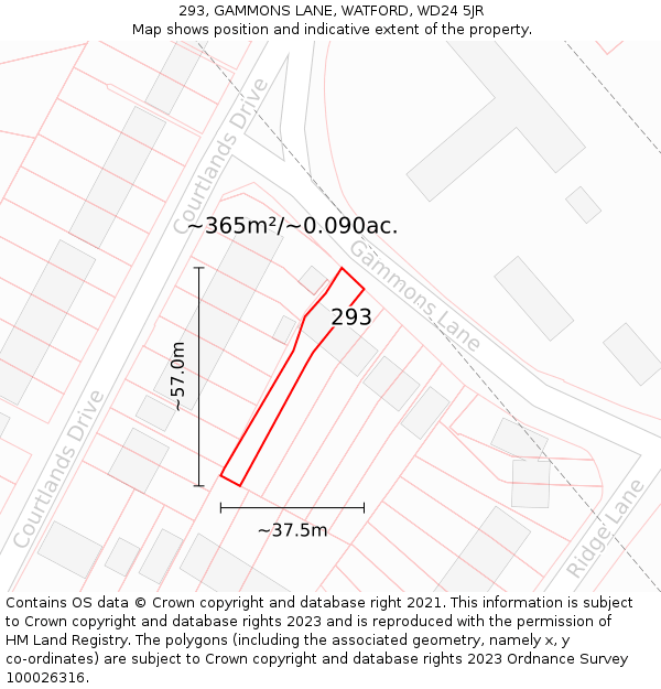 293, GAMMONS LANE, WATFORD, WD24 5JR: Plot and title map