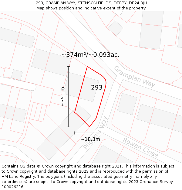293, GRAMPIAN WAY, STENSON FIELDS, DERBY, DE24 3JH: Plot and title map