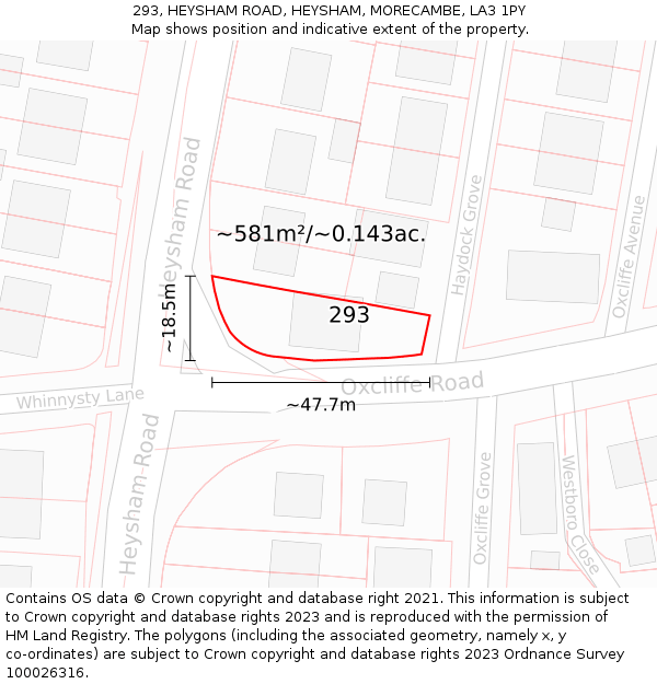 293, HEYSHAM ROAD, HEYSHAM, MORECAMBE, LA3 1PY: Plot and title map