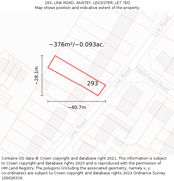293, LINK ROAD, ANSTEY, LEICESTER, LE7 7ED: Plot and title map