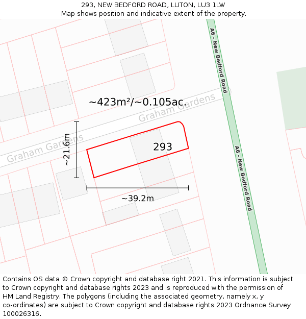 293, NEW BEDFORD ROAD, LUTON, LU3 1LW: Plot and title map
