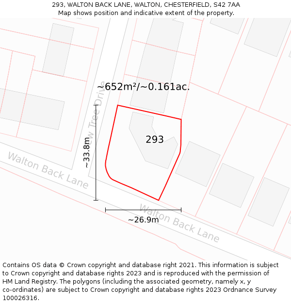 293, WALTON BACK LANE, WALTON, CHESTERFIELD, S42 7AA: Plot and title map