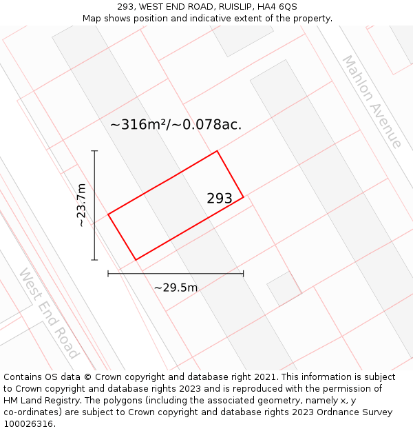 293, WEST END ROAD, RUISLIP, HA4 6QS: Plot and title map