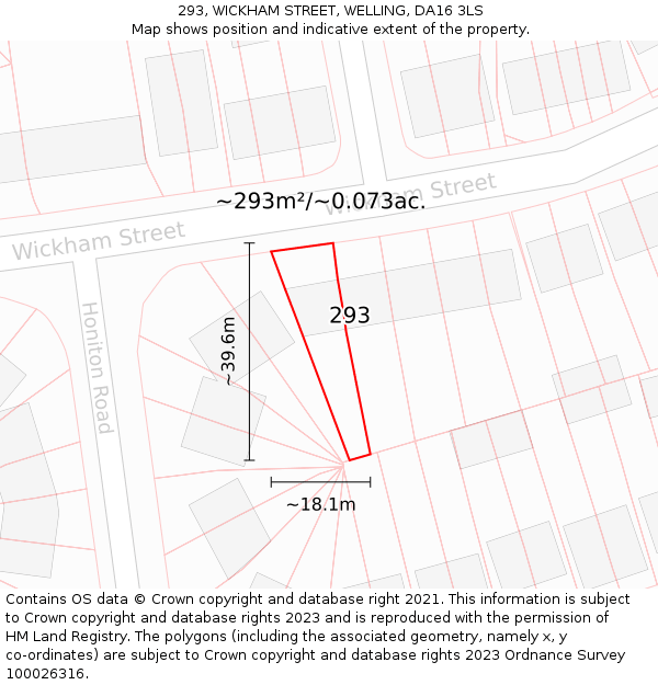 293, WICKHAM STREET, WELLING, DA16 3LS: Plot and title map