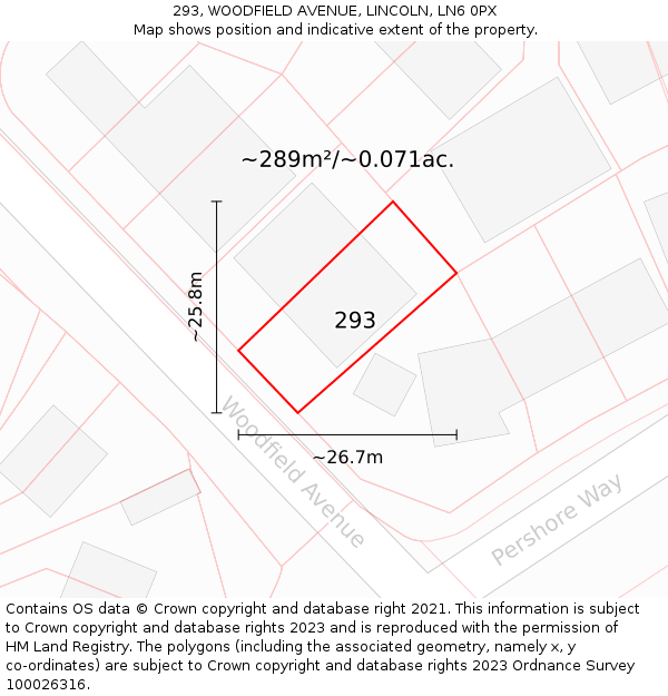 293, WOODFIELD AVENUE, LINCOLN, LN6 0PX: Plot and title map