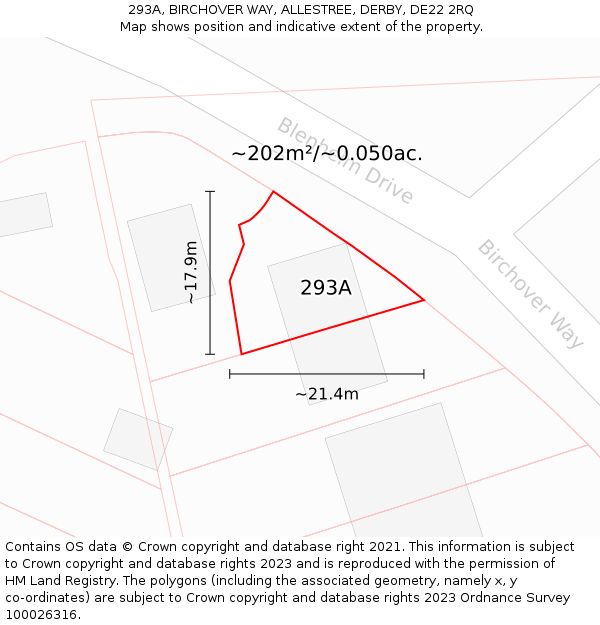 293A, BIRCHOVER WAY, ALLESTREE, DERBY, DE22 2RQ: Plot and title map