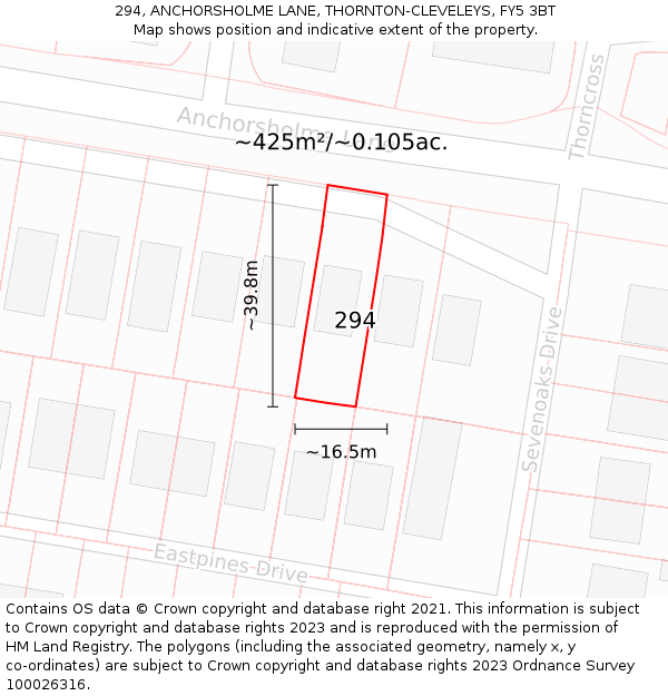 294, ANCHORSHOLME LANE, THORNTON-CLEVELEYS, FY5 3BT: Plot and title map