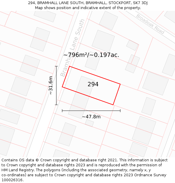 294, BRAMHALL LANE SOUTH, BRAMHALL, STOCKPORT, SK7 3DJ: Plot and title map