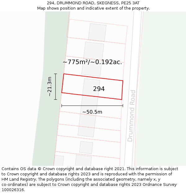 294, DRUMMOND ROAD, SKEGNESS, PE25 3AT: Plot and title map