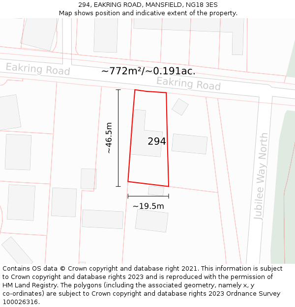 294, EAKRING ROAD, MANSFIELD, NG18 3ES: Plot and title map