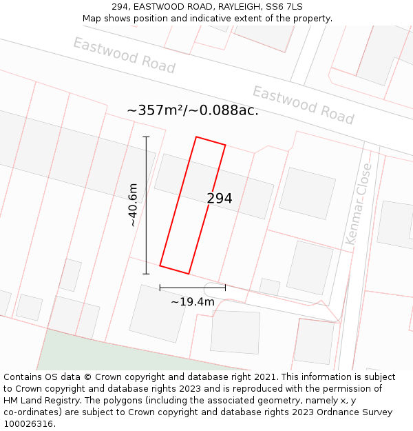 294, EASTWOOD ROAD, RAYLEIGH, SS6 7LS: Plot and title map
