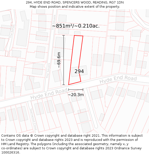 294, HYDE END ROAD, SPENCERS WOOD, READING, RG7 1DN: Plot and title map