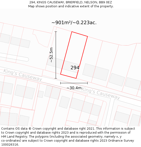 294, KINGS CAUSEWAY, BRIERFIELD, NELSON, BB9 0EZ: Plot and title map