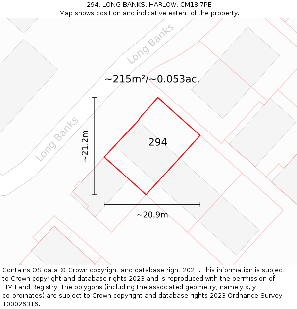 294, LONG BANKS, HARLOW, CM18 7PE: Plot and title map