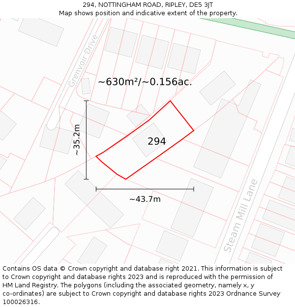 294, NOTTINGHAM ROAD, RIPLEY, DE5 3JT: Plot and title map