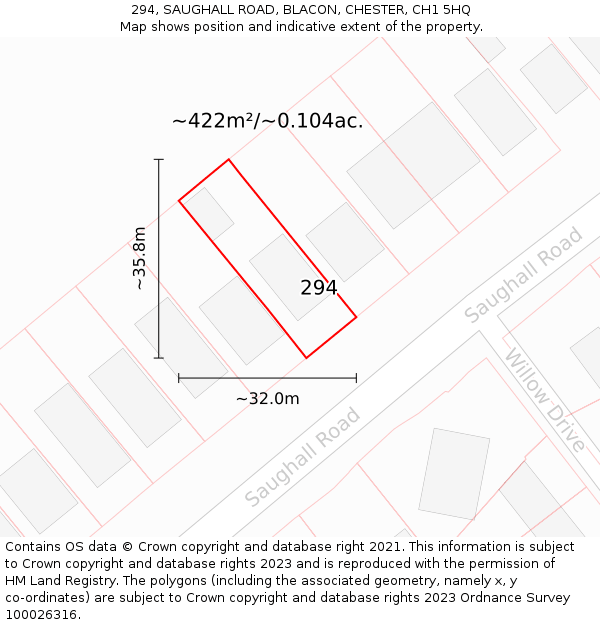 294, SAUGHALL ROAD, BLACON, CHESTER, CH1 5HQ: Plot and title map