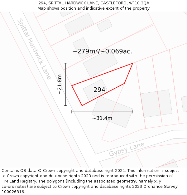 294, SPITTAL HARDWICK LANE, CASTLEFORD, WF10 3QA: Plot and title map