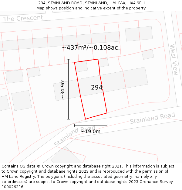 294, STAINLAND ROAD, STAINLAND, HALIFAX, HX4 9EH: Plot and title map