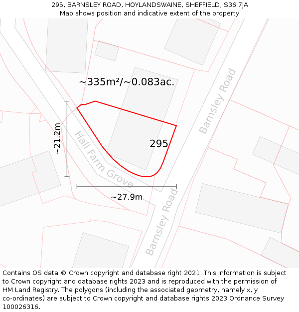 295, BARNSLEY ROAD, HOYLANDSWAINE, SHEFFIELD, S36 7JA: Plot and title map