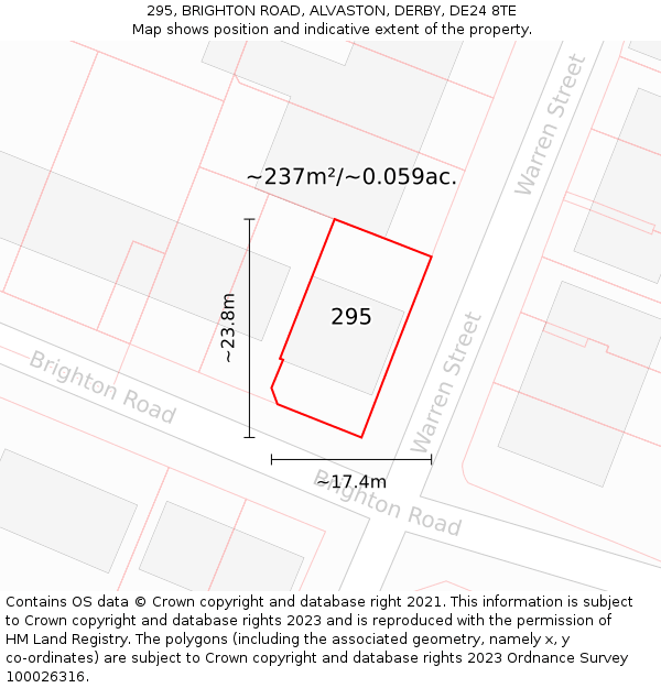 295, BRIGHTON ROAD, ALVASTON, DERBY, DE24 8TE: Plot and title map