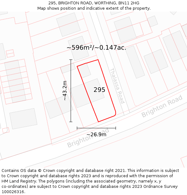 295, BRIGHTON ROAD, WORTHING, BN11 2HG: Plot and title map