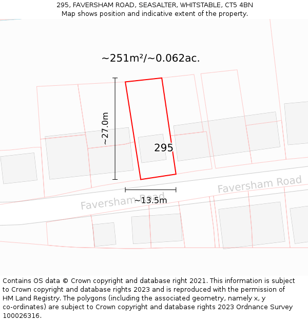 295, FAVERSHAM ROAD, SEASALTER, WHITSTABLE, CT5 4BN: Plot and title map