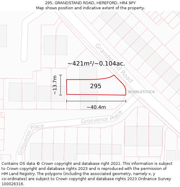 295, GRANDSTAND ROAD, HEREFORD, HR4 9PY: Plot and title map