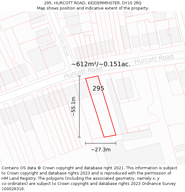 295, HURCOTT ROAD, KIDDERMINSTER, DY10 2RQ: Plot and title map