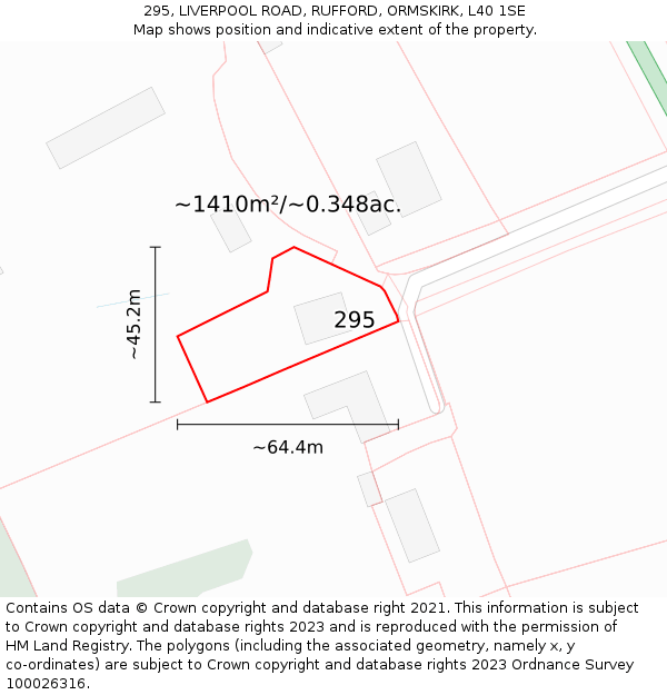 295, LIVERPOOL ROAD, RUFFORD, ORMSKIRK, L40 1SE: Plot and title map