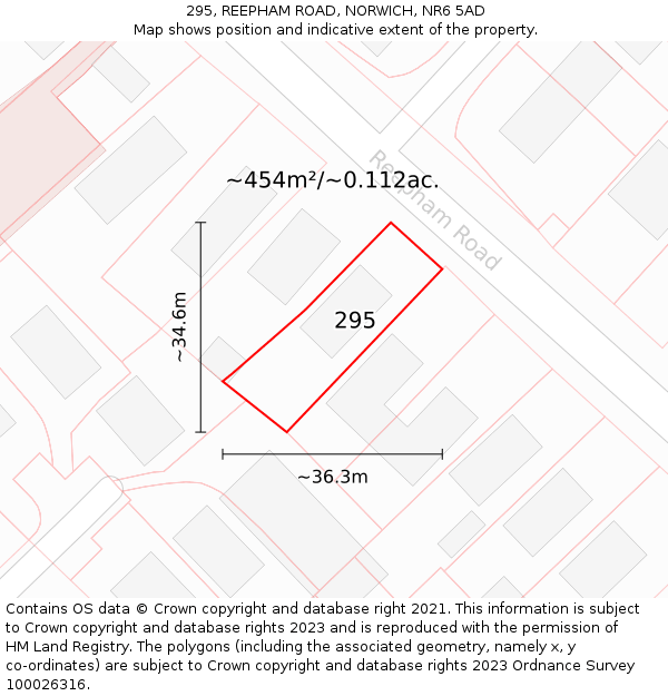 295, REEPHAM ROAD, NORWICH, NR6 5AD: Plot and title map
