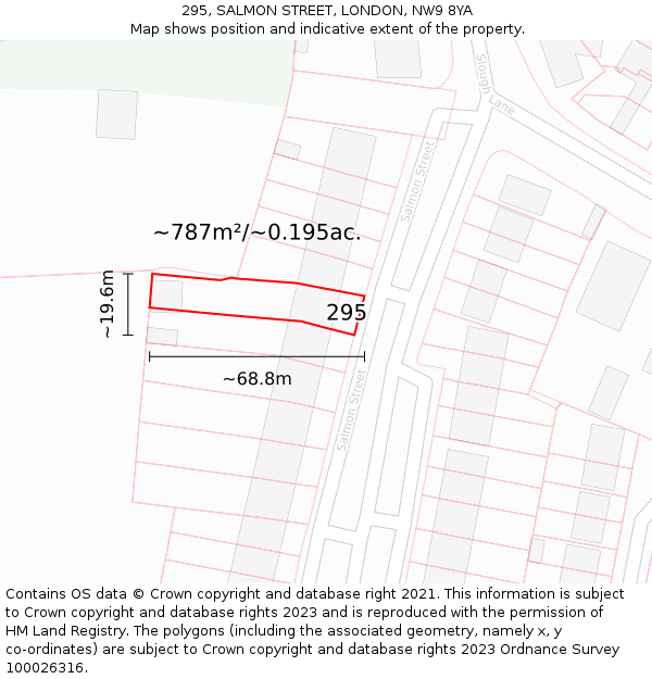 295, SALMON STREET, LONDON, NW9 8YA: Plot and title map