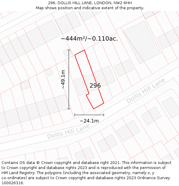 296, DOLLIS HILL LANE, LONDON, NW2 6HH: Plot and title map