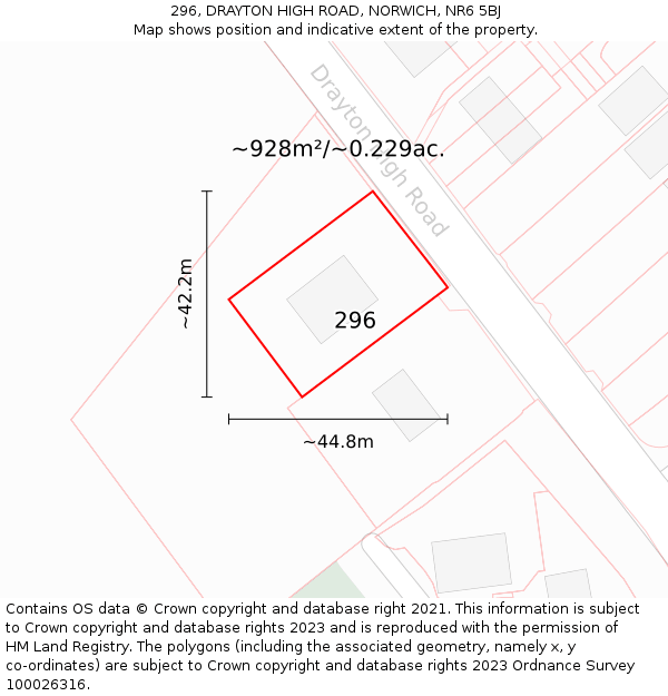 296, DRAYTON HIGH ROAD, NORWICH, NR6 5BJ: Plot and title map